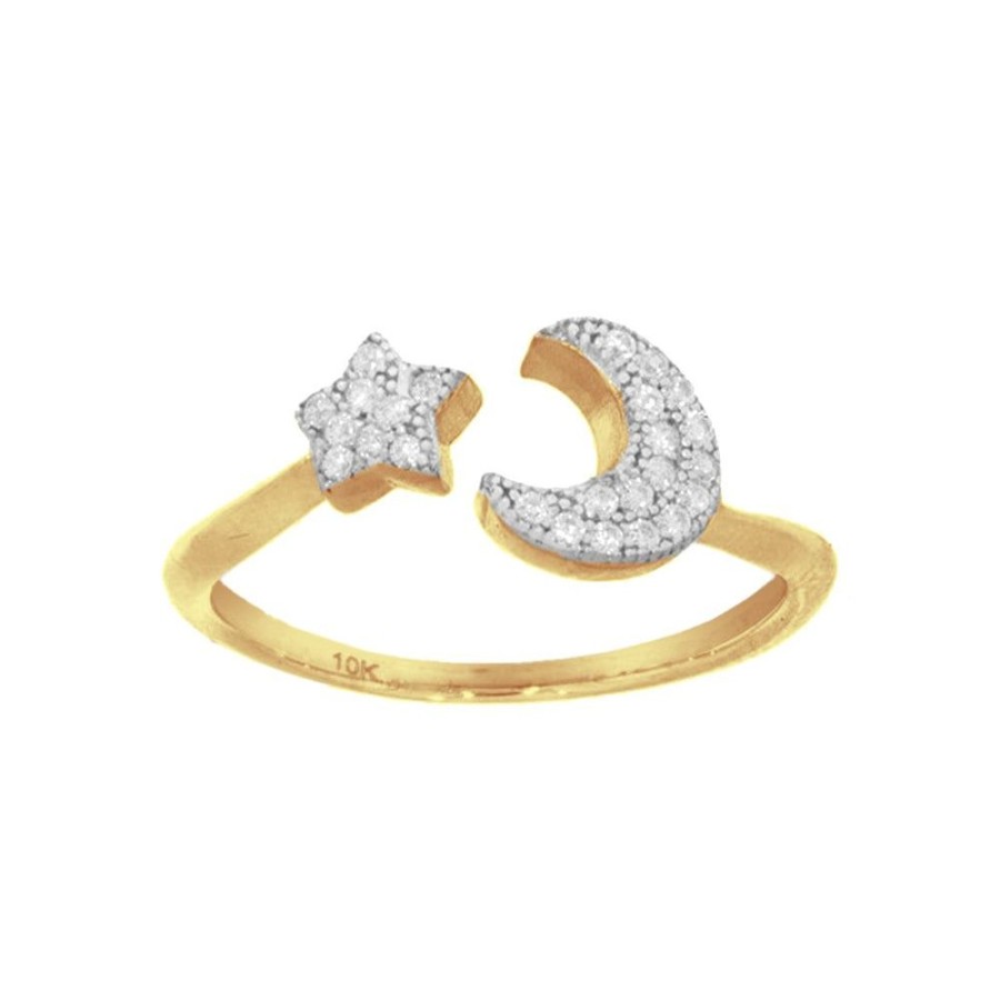 Joyeria Fina Infiniti Joyas Anillos Varios | Anillo Oro 10K, Luna Y Estrella Con Zirconias