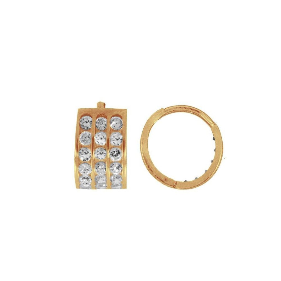 Joyeria Fina Infiniti Joyas Huggies | Huggies Oro 14K - Zirconias, 1 Cm Diametro, Ancho 6 Mm