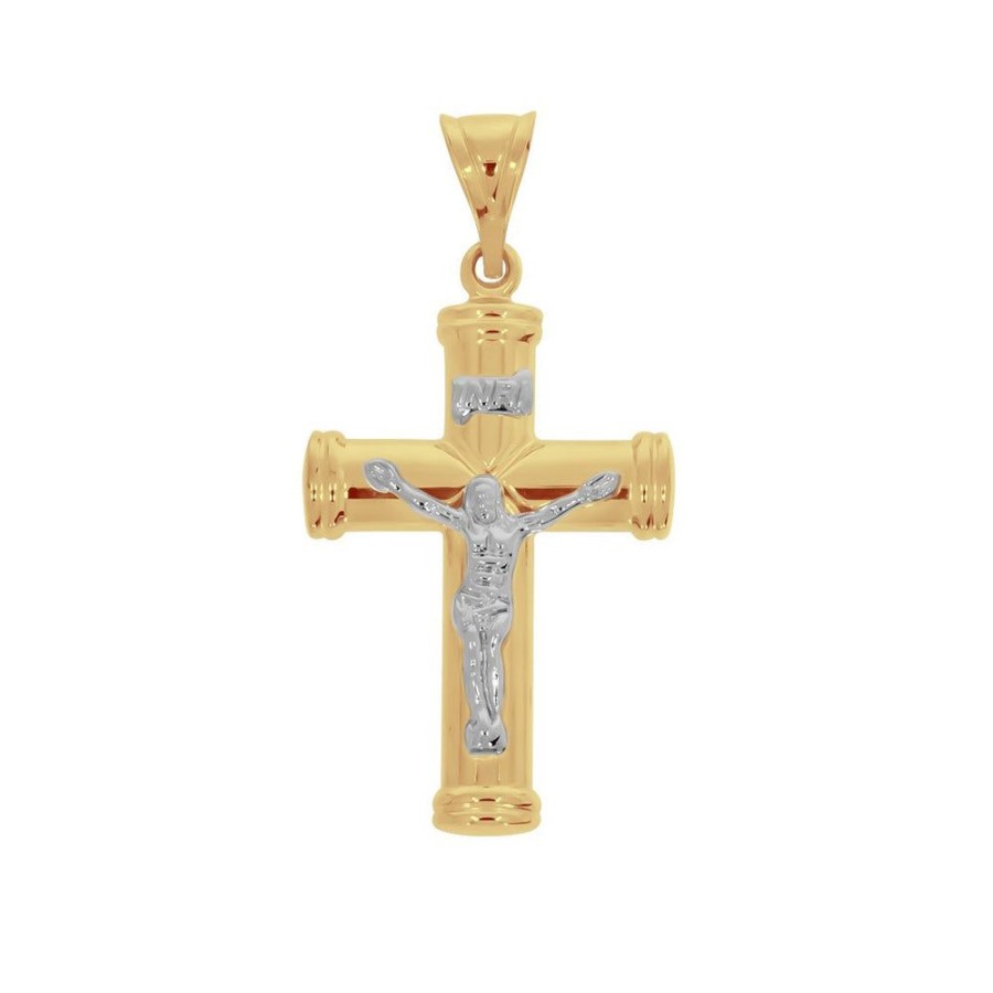 Joyeria Fina Infiniti Joyas Cruces | Cruz Oro Amarillo 10K Con Cristo Blanco, Forma Tubo, Alto 4.7 Cm, Ancho 2.5 Cm