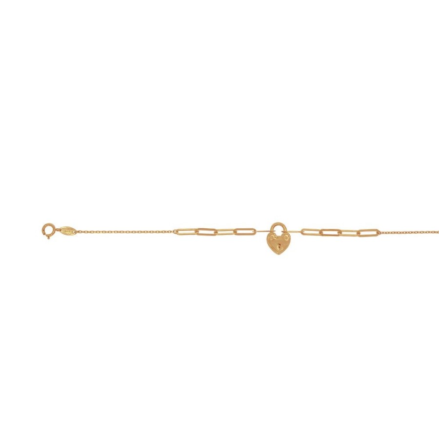 Joyeria Fina Infiniti Joyas Pulseras Dama | Pulsera Oro 10K - Candado Forma De Corazon, 16-18 Cm Largo