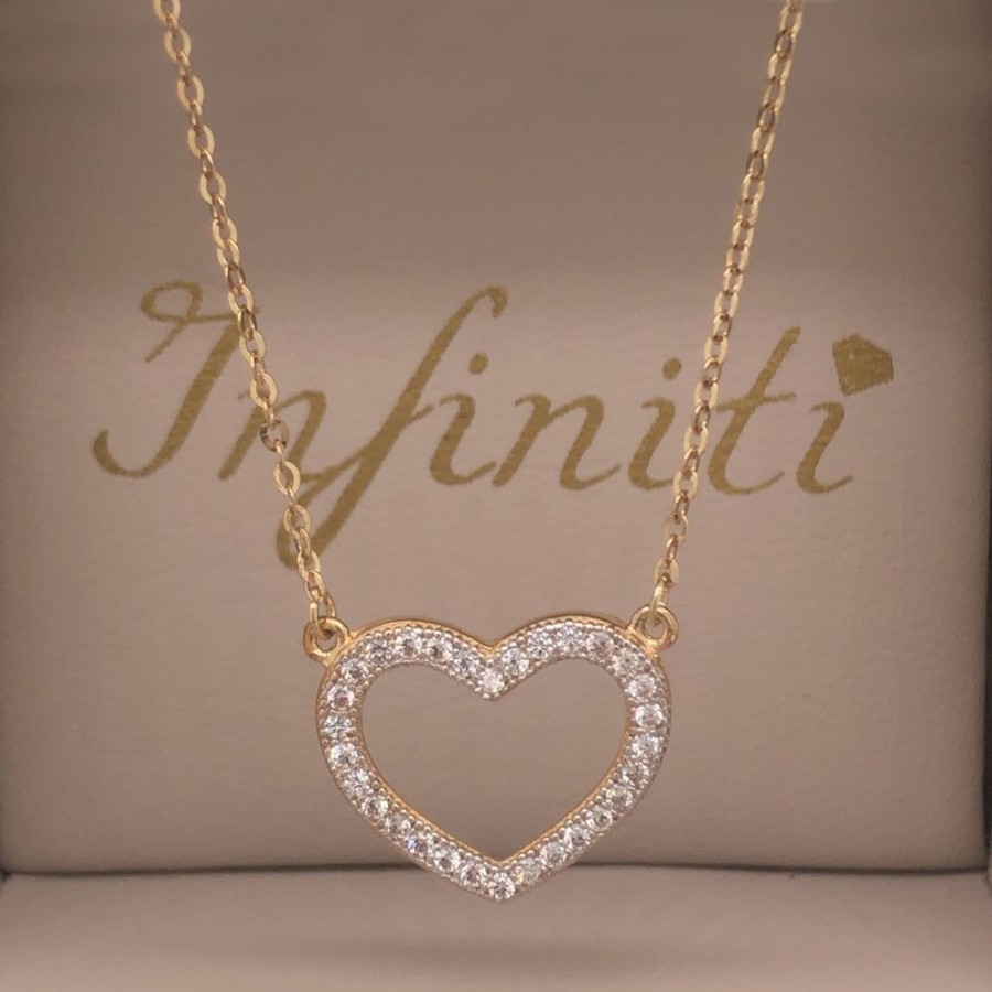 Joyeria Fina Infiniti Joyas Gargantillas | Gargantilla Oro 10K - Dije Corazon Con Zirconias, 45 Cm Largo