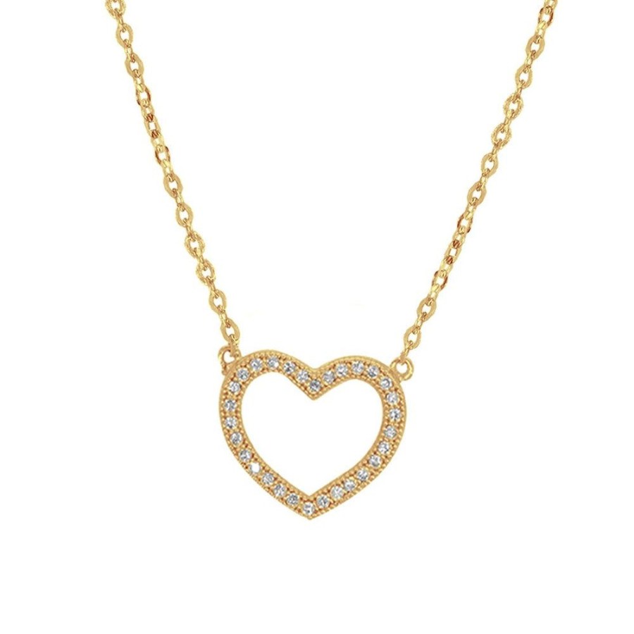 Joyeria Fina Infiniti Joyas Gargantillas | Gargantilla Oro 14K, Corazon Con Zirconia, Cadena 45 Cm Largo