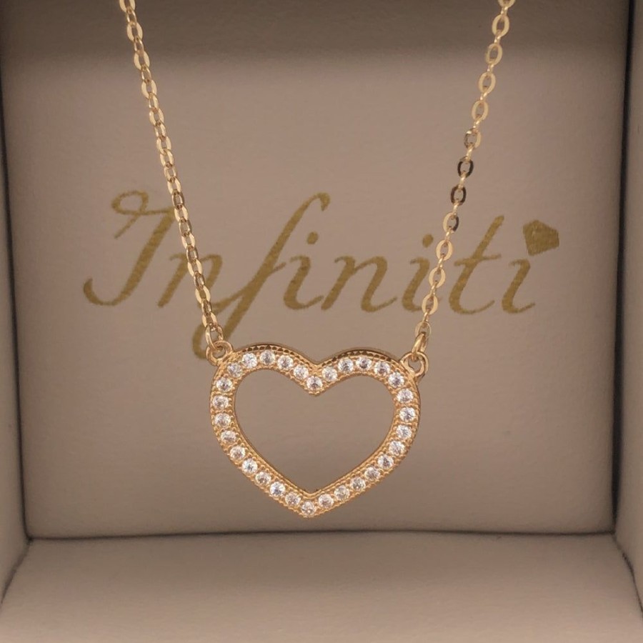 Joyeria Fina Infiniti Joyas Gargantillas | Gargantilla Oro 14K, Corazon Con Zirconia, Cadena 45 Cm Largo