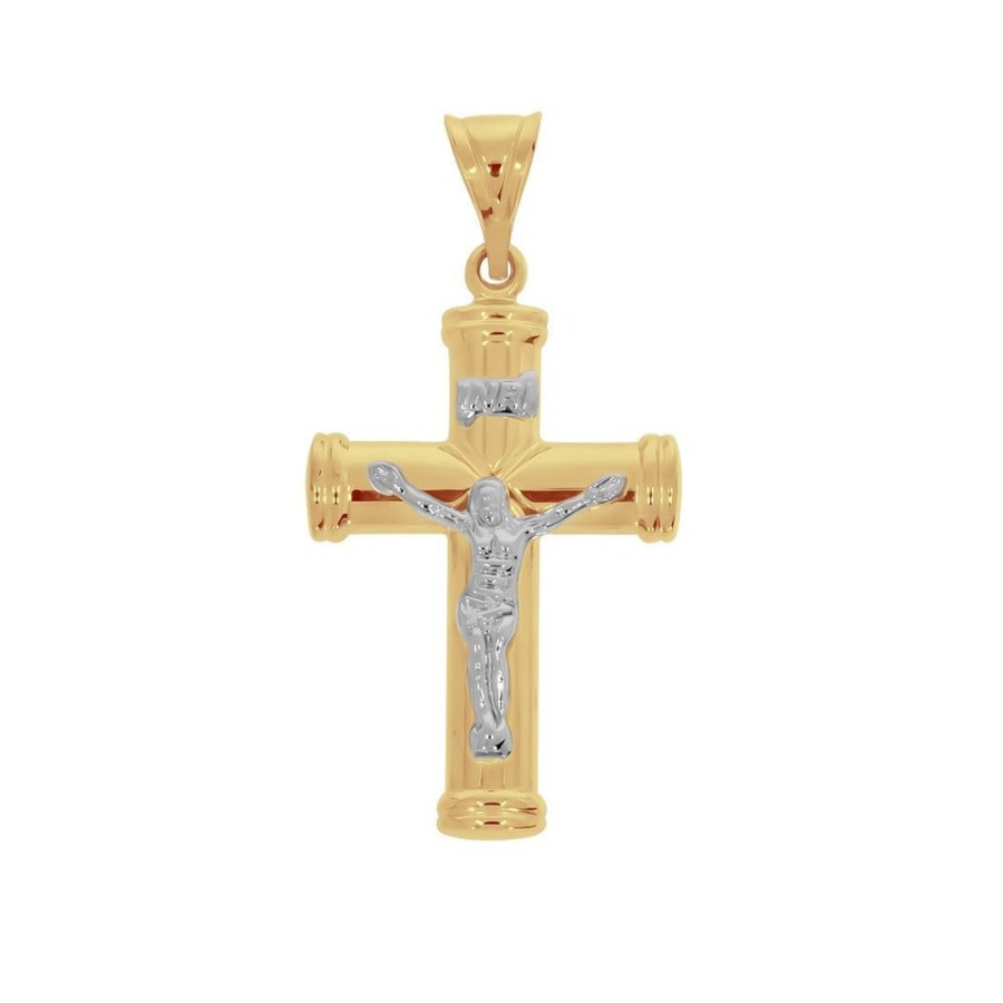 Joyeria Fina Infiniti Joyas Cruces | Cruz Oro 14K - Cristo Blanco, Forma Tubo, Alto 4.5 Cm, Ancho 2.5 Cm