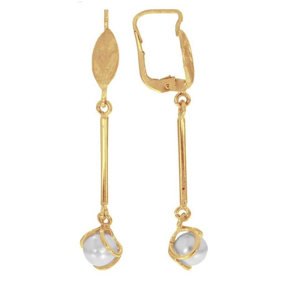 Joyeria Fina Infiniti Joyas Aretes | Aretes Tubo Con Perla, 4.3 Cm De Alto, Oro 10K