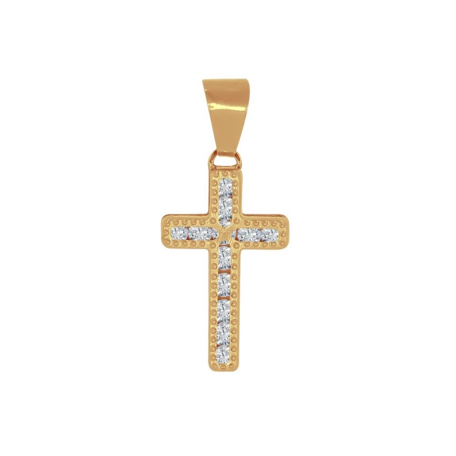 Joyeria Fina Infiniti Joyas Cruces | Cruz Oro 10K - Biselado Con Zirconias 2.1 Cm Alto