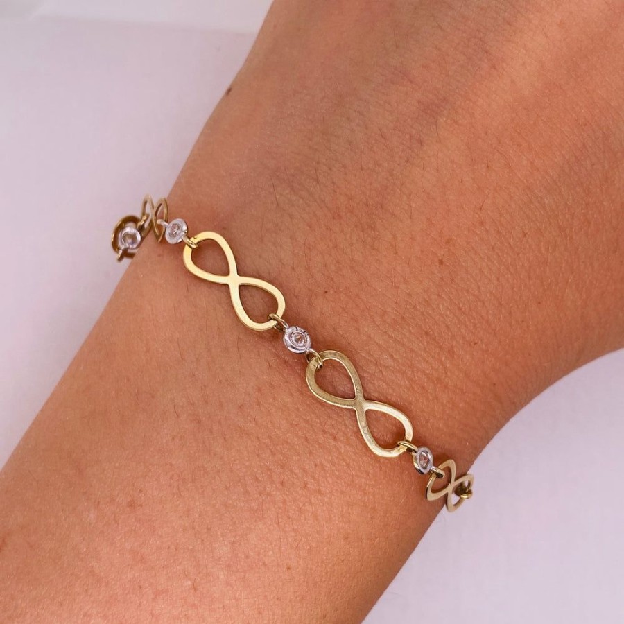 Joyeria Fina Infiniti Joyas Pulseras Dama | Pulsera Oro 10K - Infinito Y Zirconias, Largo 19 Cm, Ancho 6 Mm