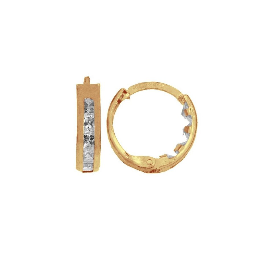 Joyeria Fina Infiniti Joyas Huggies | Arracadas Huggies Oro 10K, Doble Vista, Con Zirconias , 1 Cm De Diametro, Ancho 2 Mm,