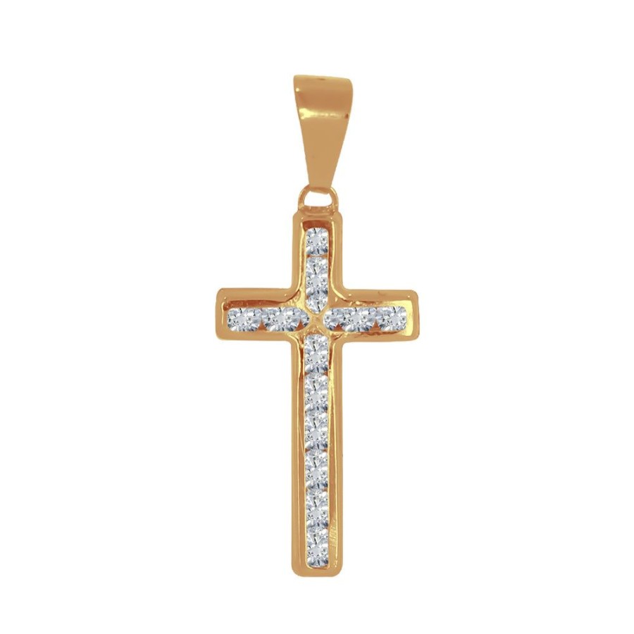 Joyeria Fina Infiniti Joyas Cruces | Cruz Oro 10K - Biselado Con Zirconias 2.8 Cm Alto