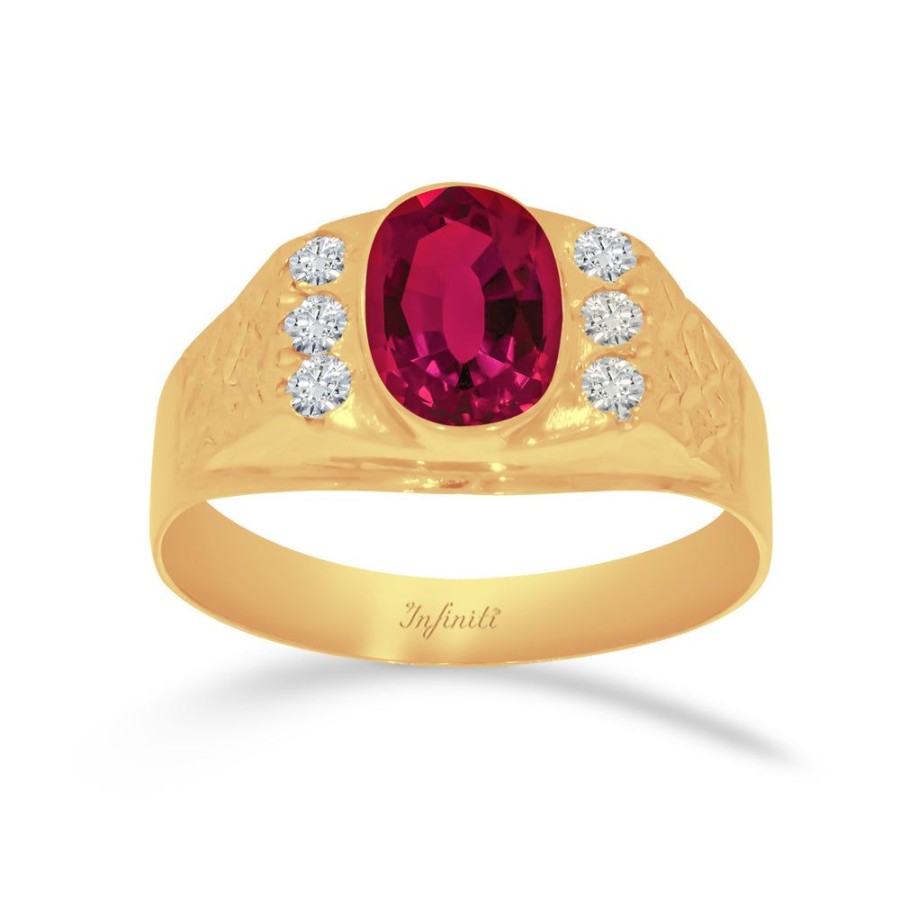 Joyeria Fina Infiniti Joyas Caballero | Anillo Oro 10K - Zirconia Roja Ovalada