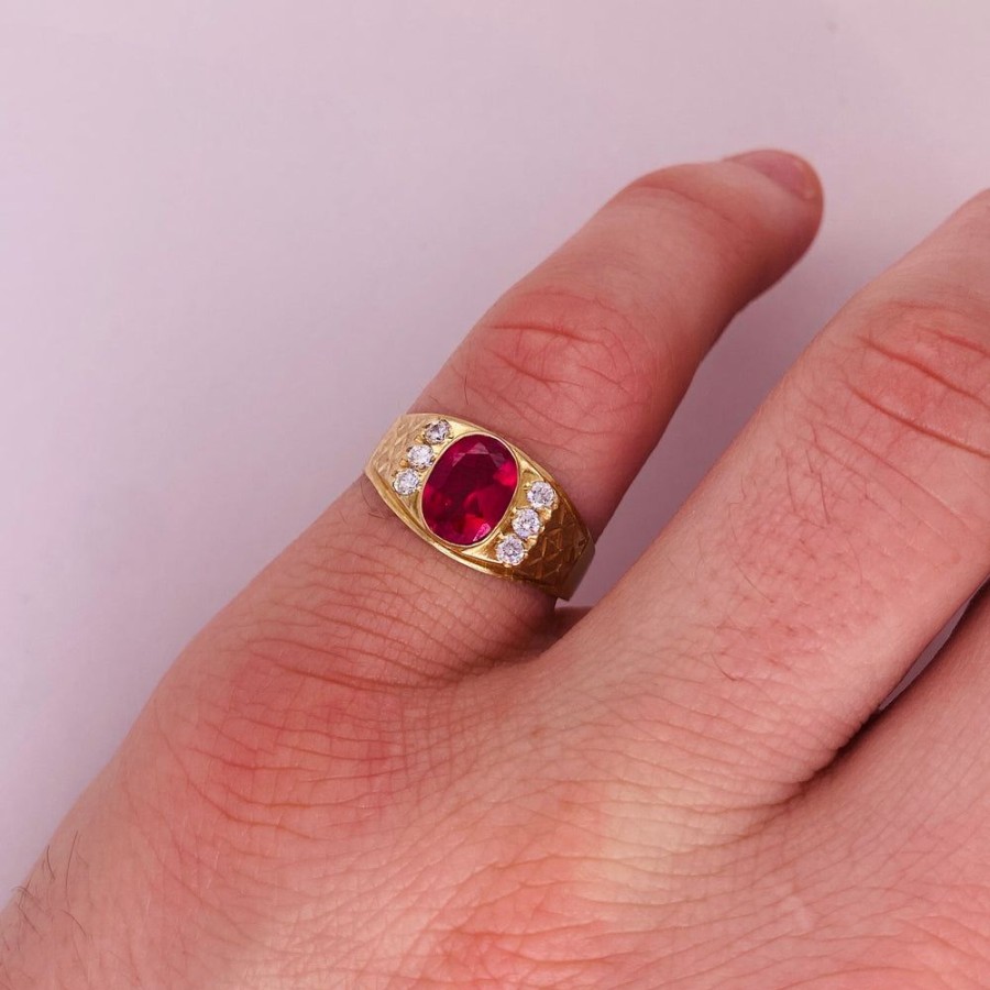 Joyeria Fina Infiniti Joyas Caballero | Anillo Oro 10K - Zirconia Roja Ovalada