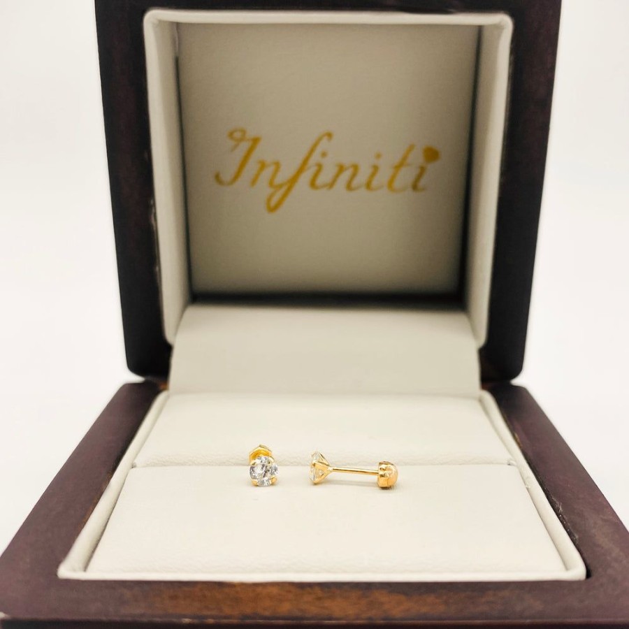 Joyeria Fina Infiniti Joyas Broqueles | Broquel Zirconia 3 Mm, Oro 10K