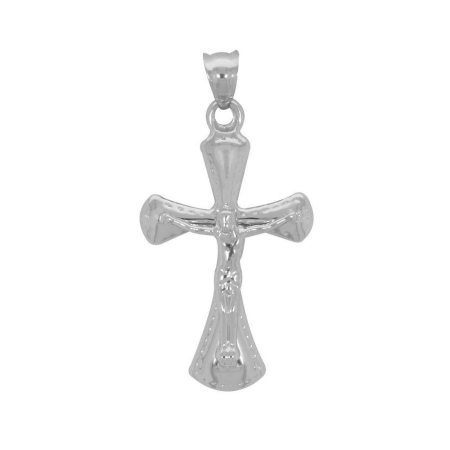 Joyeria Fina Infiniti Joyas Cruces | Dije Oro Blanco 10K - Cruz Con Cristo