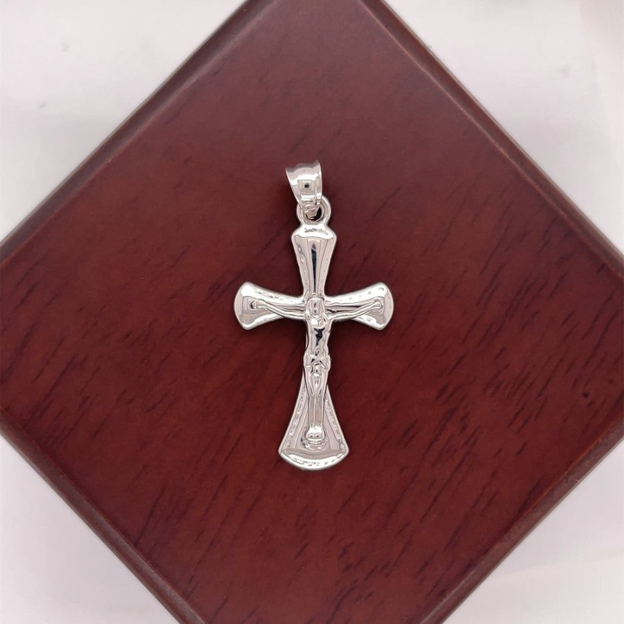 Joyeria Fina Infiniti Joyas Cruces | Dije Oro Blanco 10K - Cruz Con Cristo