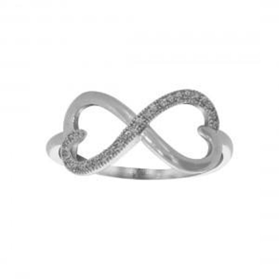 Joyeria Fina Infiniti Joyas Anillos Varios | Anillo Oro Blanco 10K, Infinito En Forma De Corazon Con Zirconia .5 Mm