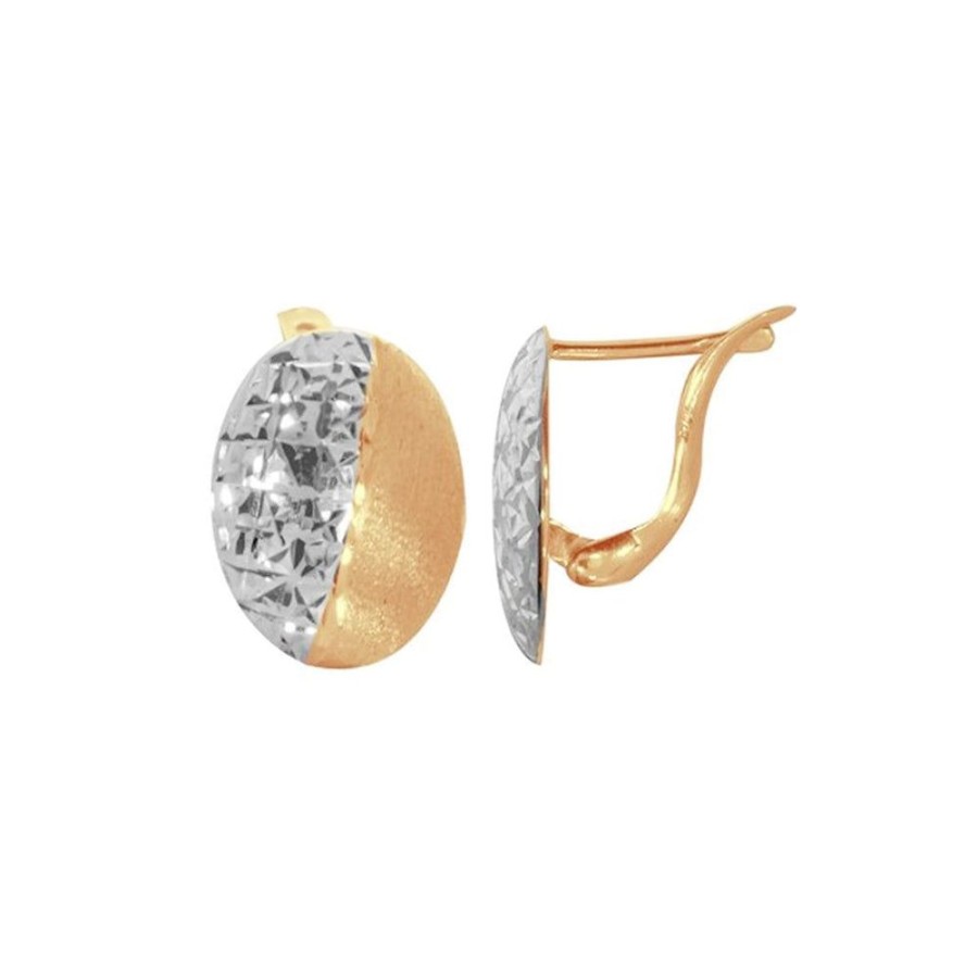 Joyeria Fina Infiniti Joyas Aretes | Arete Oro 14K - Mitad Diamantado, 1 Cm De Ancho, 1.4 Cm De Largo