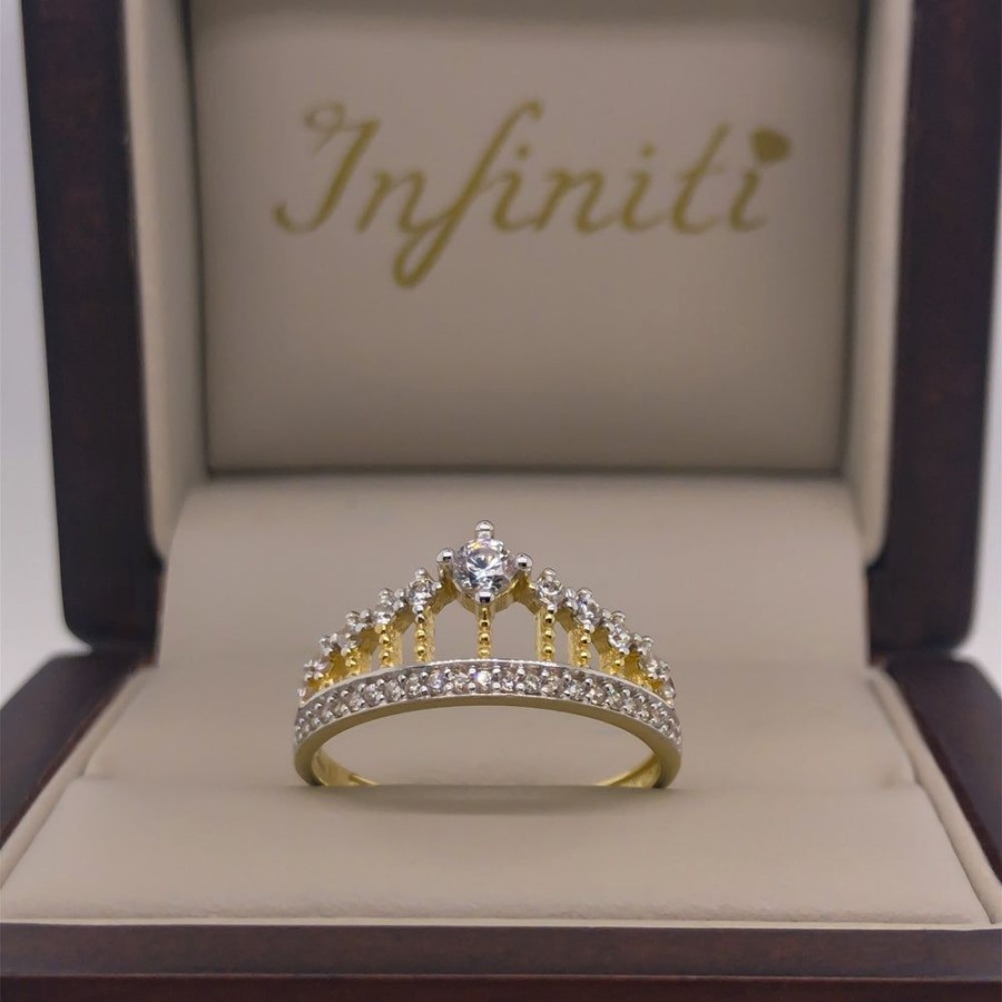 Joyeria Fina Infiniti Joyas Anillos Varios | Anillo Oro Amarillo 10K, Corona Con Zirconias