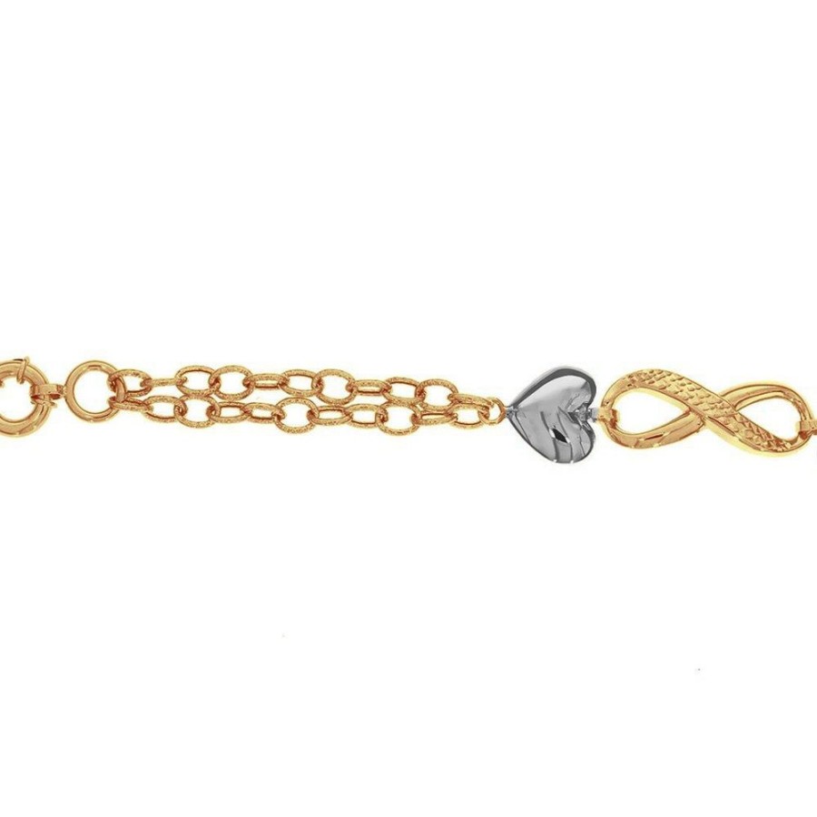 Joyeria Fina Infiniti Joyas Pulseras Dama | Pulsera Oro 10K, Con Infinito Y Corazones, Largo 19 Cm, Ancho 12 Mm, Oro Combinado 10K