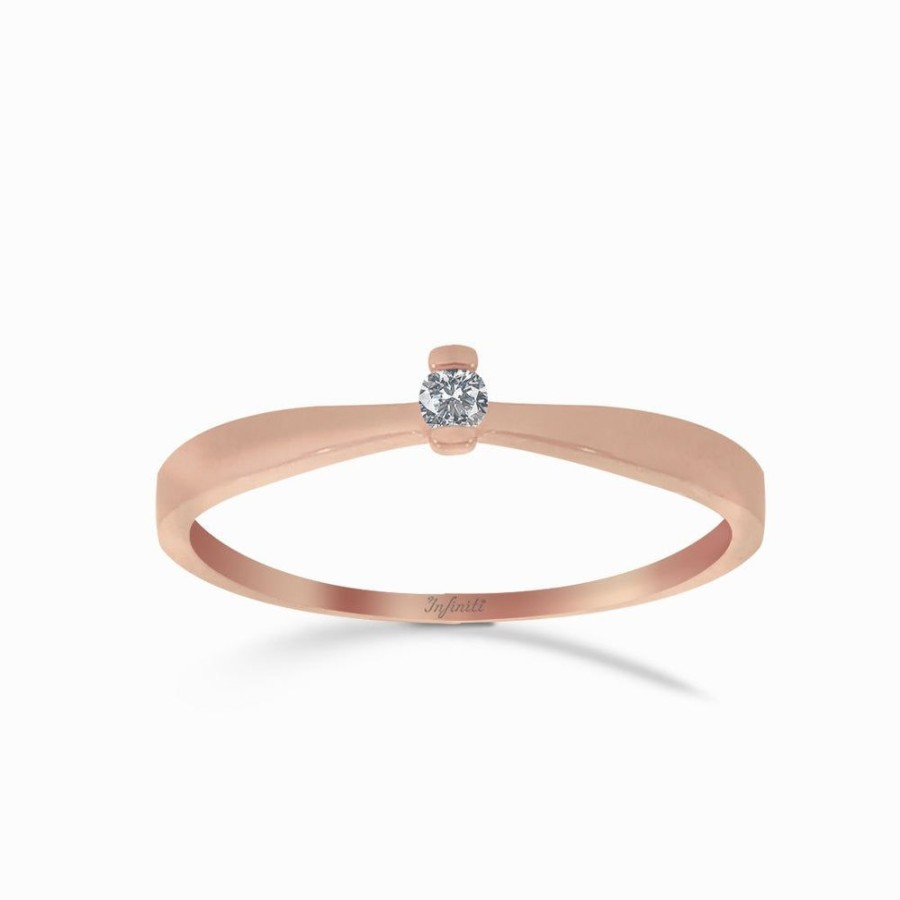 Joyeria Fina Infiniti Joyas Anillos De Compromiso | Anillo Oro Rosa 14K, Solitario Diamante De 4 Puntos