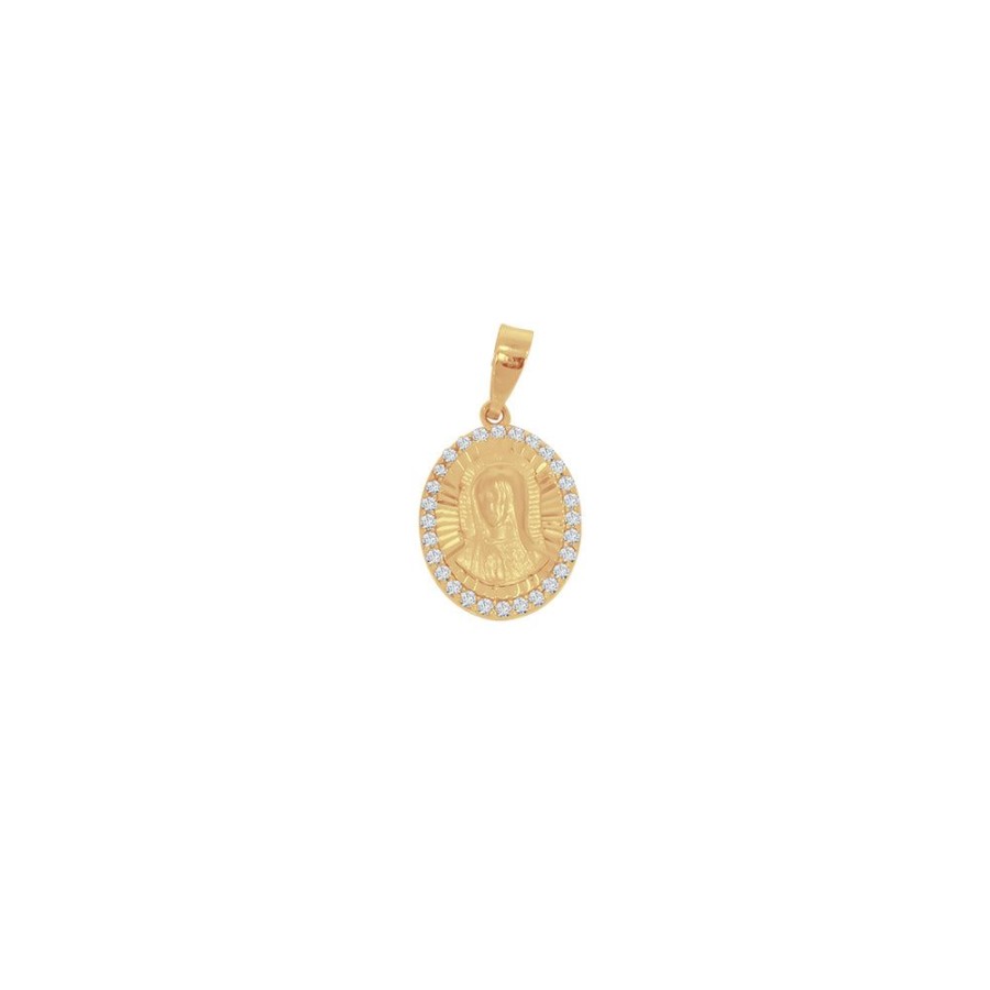 Joyeria Fina Infiniti Joyas Medallas | Medalla Oro 14K - Cara Virgen De Guadalupe Con Zirconias