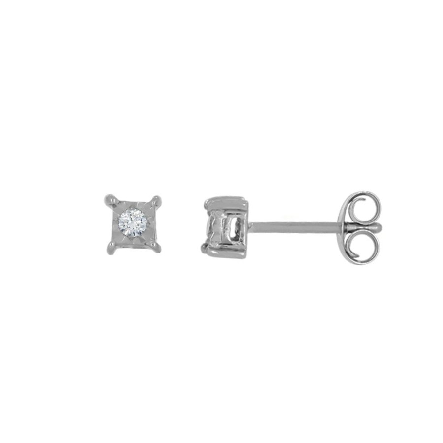 Joyeria Fina Infiniti Joyas Broqueles | Broqueles Oro Blanco 10K - Diamante 0.05 Ctw