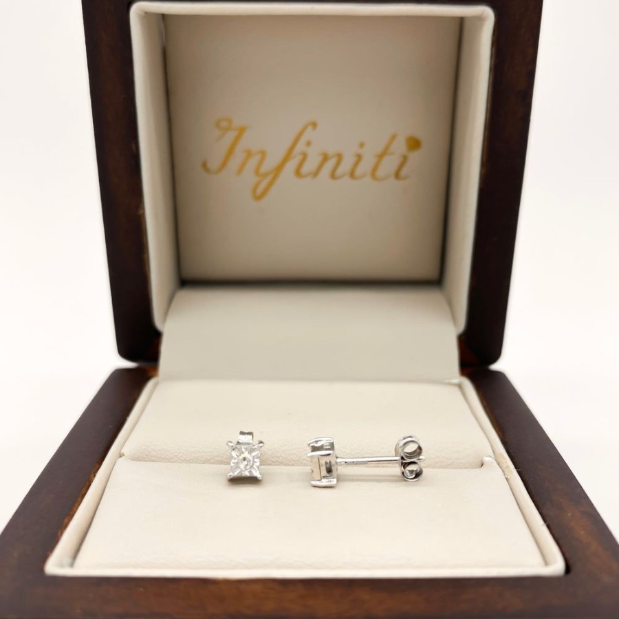 Joyeria Fina Infiniti Joyas Broqueles | Broqueles Oro Blanco 10K - Diamante 0.05 Ctw