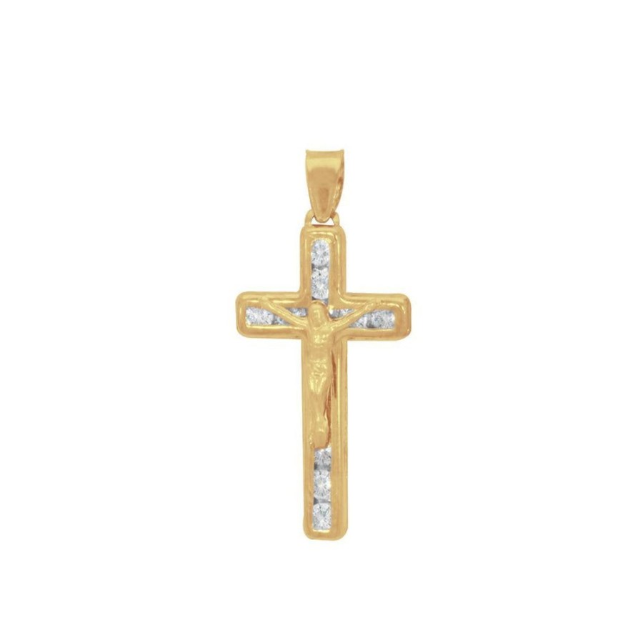 Joyeria Fina Infiniti Joyas Cruces | Dije Oro 10K - Cruz Con Zirconias, 2.6 Cm Alto