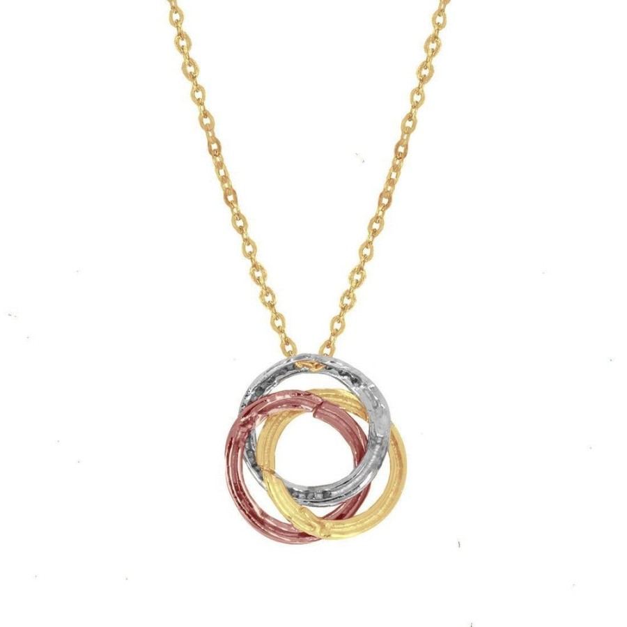 Joyeria Fina Infiniti Joyas Gargantillas | Gargantilla Oro Florentino 10K, Con Dije Ci­Rculos Con Zirconias, Largo 45 Cm