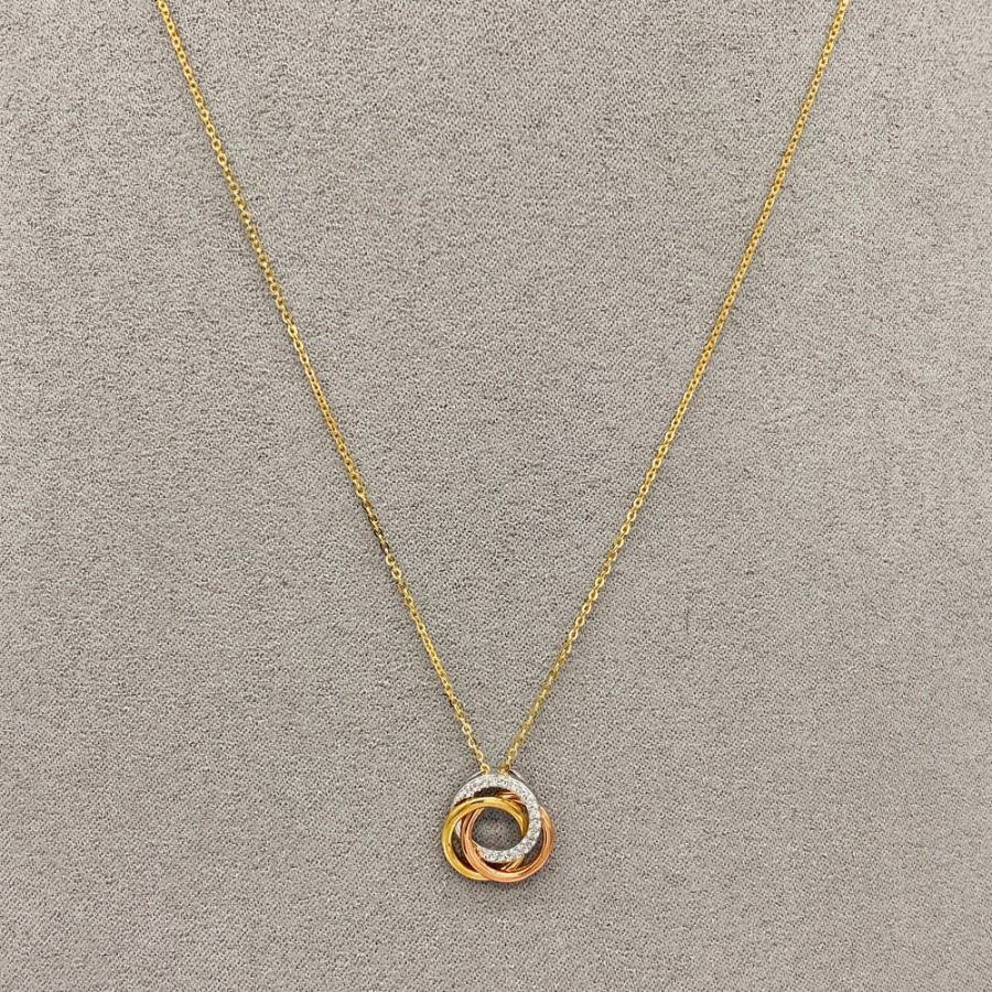 Joyeria Fina Infiniti Joyas Gargantillas | Gargantilla Oro Florentino 10K, Con Dije Ci­Rculos Con Zirconias, Largo 45 Cm