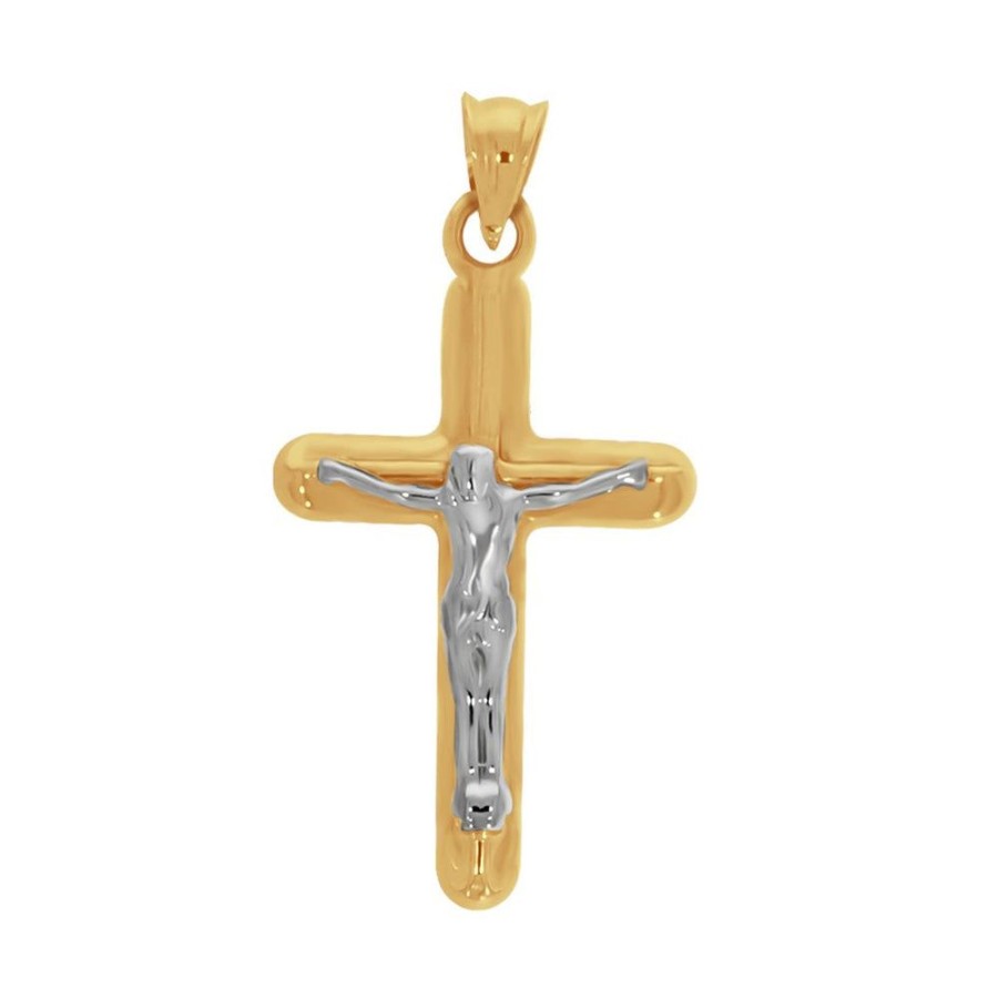 Joyeria Fina Infiniti Joyas Cruces | Cruz Oro 14K - Redondeada Con Cristo Blanco