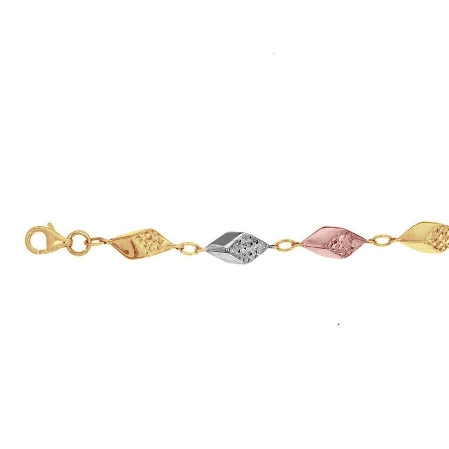 Joyeria Fina Infiniti Joyas Pulseras Dama | Pulsera Oro 10K, Con Eslabon En Forma De Rombos Diamantados, Largo 19.5 Cm, Ancho 6 Mm, Oro 10K