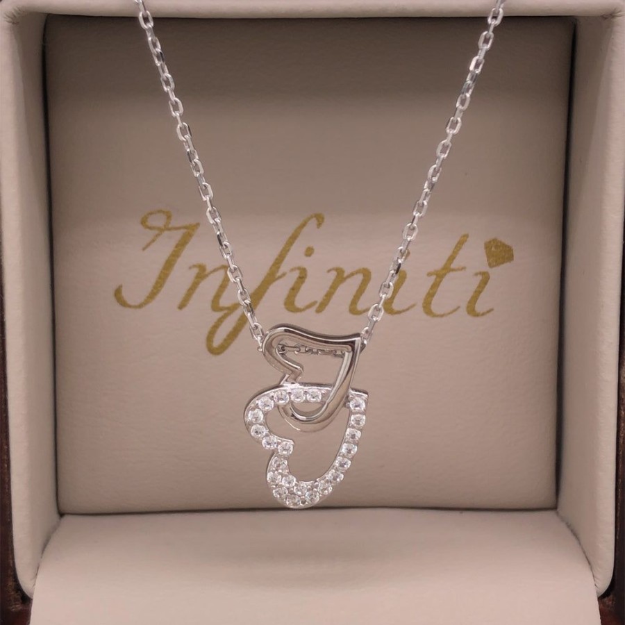 Joyeria Fina Infiniti Joyas Gargantillas | Gargantilla Oro Blanco 10K - Corazones Con Zirconias