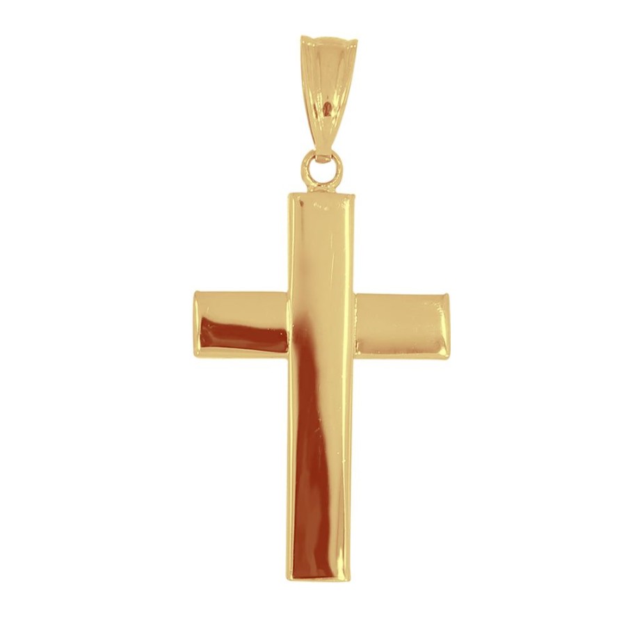 Joyeria Fina Infiniti Joyas Cruces | Cruz Oro 14K - Lisa De 3.1 Cm Alto, 1.6 Cm Ancho