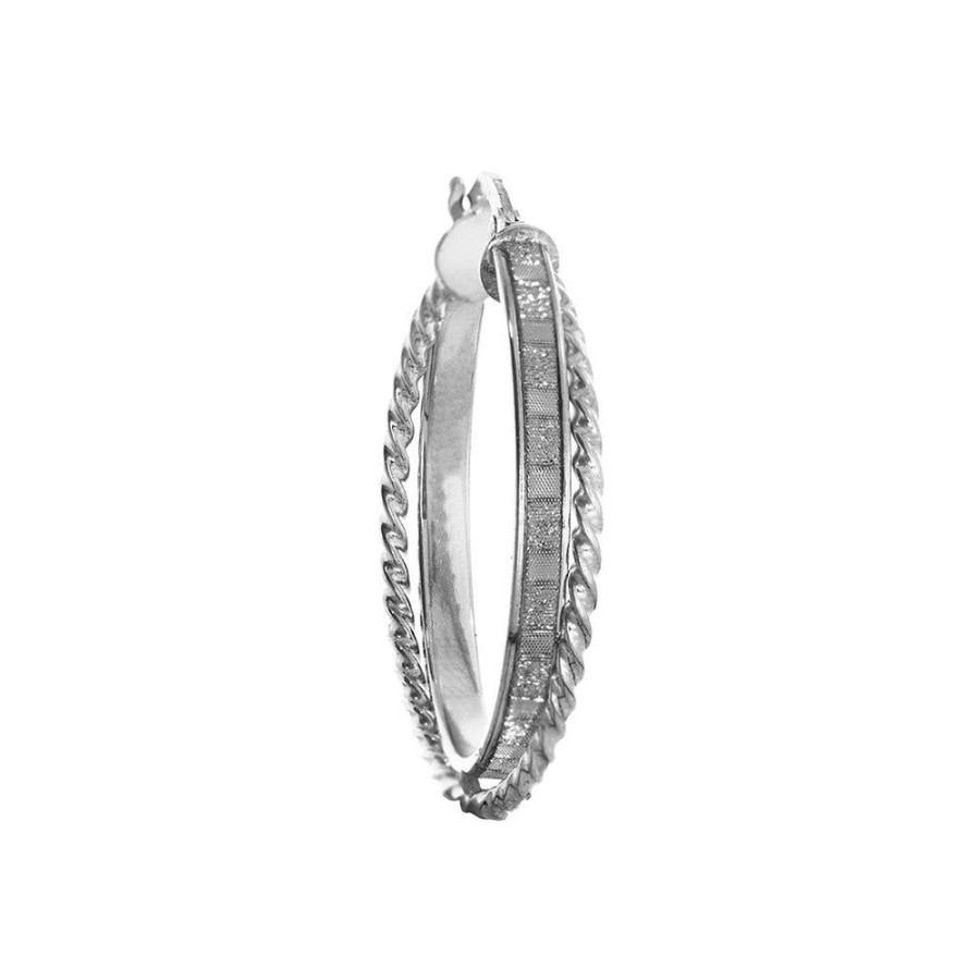 Joyeria Fina Infiniti Joyas Arracadas | Arracada Diamantada 2.8 Cm De Diametro, Oro Blanco 10K