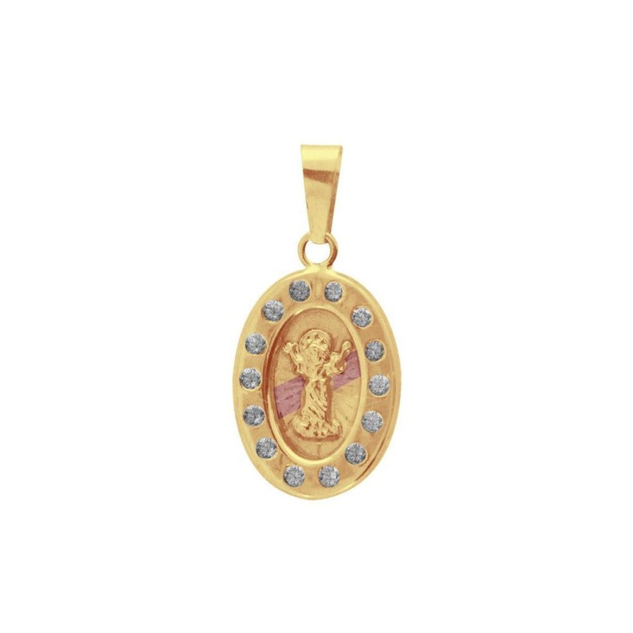 Joyeria Fina Infiniti Joyas Medallas | Medalla Oro 10K - Nino Jesus Con Zirconias Oro Florentino