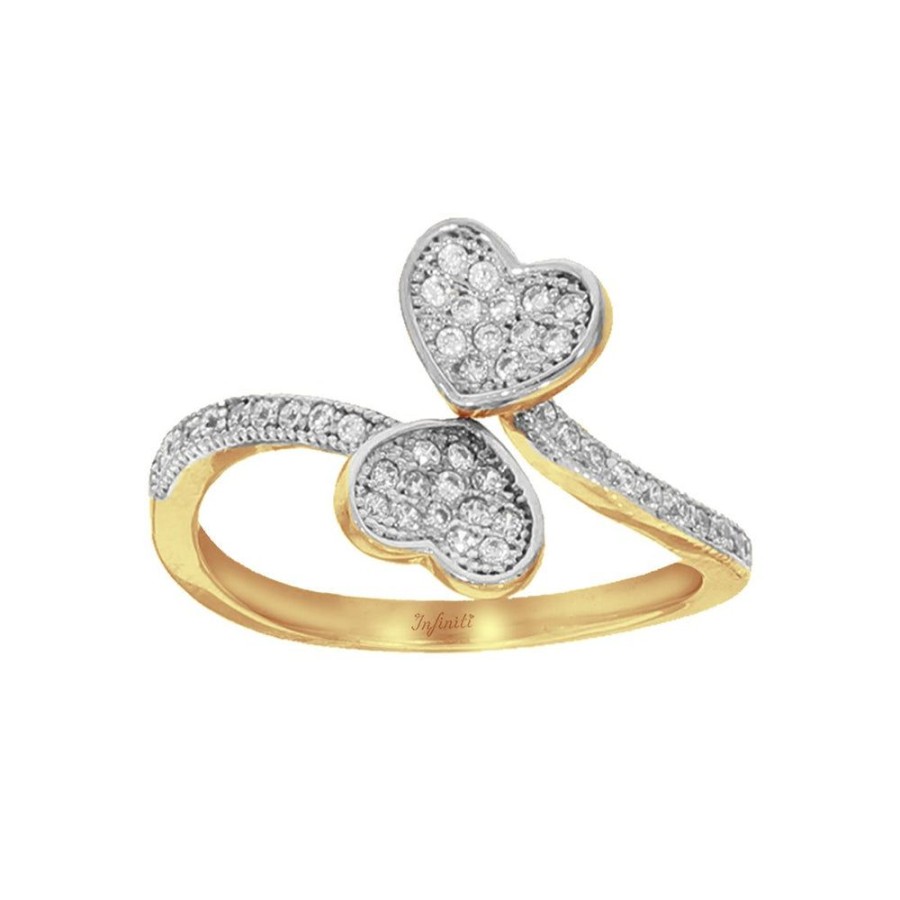 Joyeria Fina Infiniti Joyas Anillos Varios | Anillo Doble Corazon Oro 10K, Con Zirconias