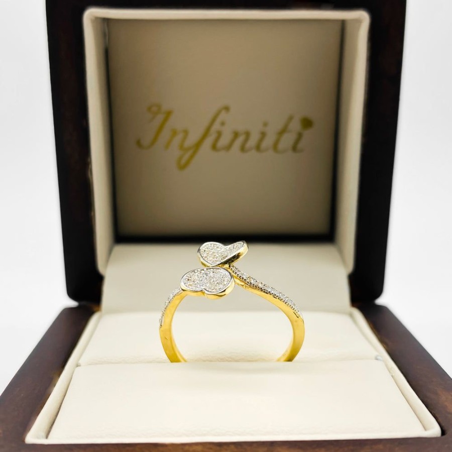 Joyeria Fina Infiniti Joyas Anillos Varios | Anillo Doble Corazon Oro 10K, Con Zirconias