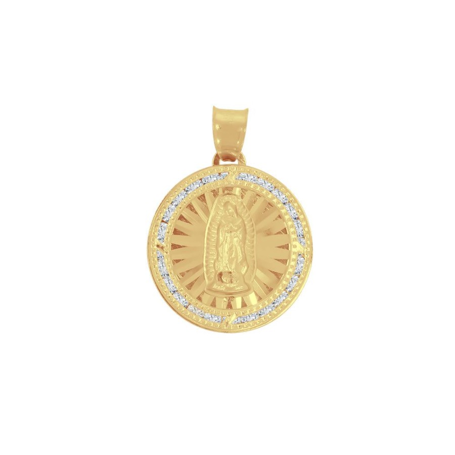 Joyeria Fina Infiniti Joyas Medallas | Medalla Oro 14K - Virgen De Guadalupe Con Zirconias