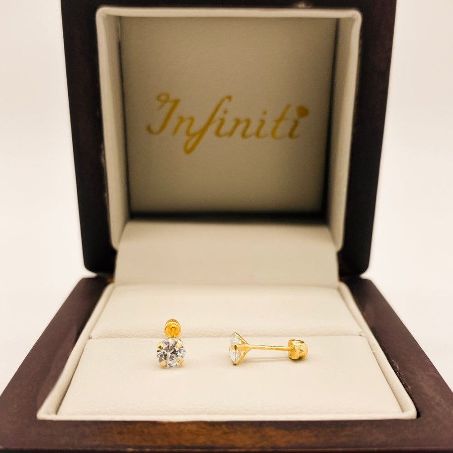 Joyeria Fina Infiniti Joyas Broqueles | Broquel Zirconia 4 Mm, Oro 10K