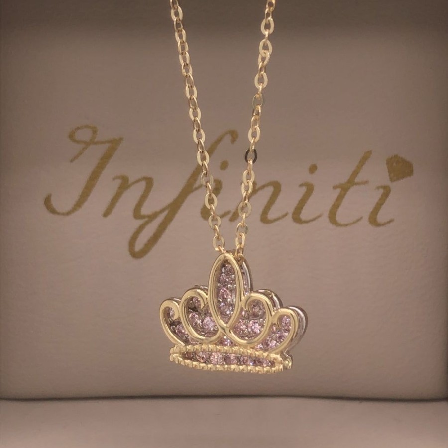 Joyeria Fina Infiniti Joyas Gargantillas | Gargantilla Oro 10K, Con Dije De Corona Con Zirconias, 45 Cm Largo