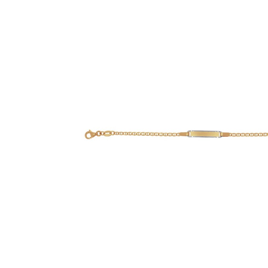 Joyeria Fina Infiniti Joyas Nino & Bebe | Esclava Oro 14K - Tejido Marinero Con Placa 12-14 Cm