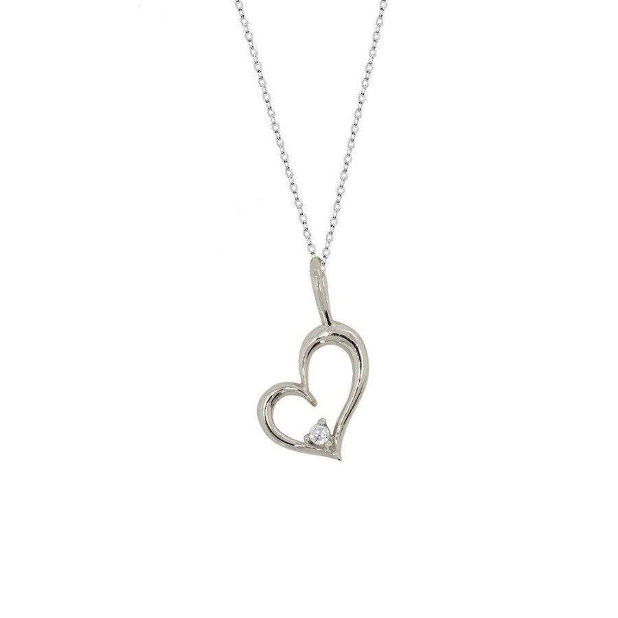 Joyeria Fina Infiniti Joyas Gargantillas | Gargantilla Oro Blanco 14K, Corazon Con Zirconia Solitaria, Cadena 45 Cm Largo