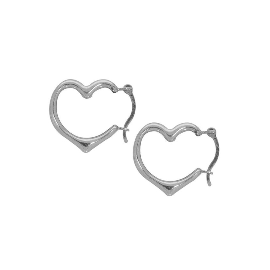 Joyeria Fina Infiniti Joyas Arracadas | Arracada Oro Blanco 10K, En Forma De Corazon, 1.3 Cm De Diametro