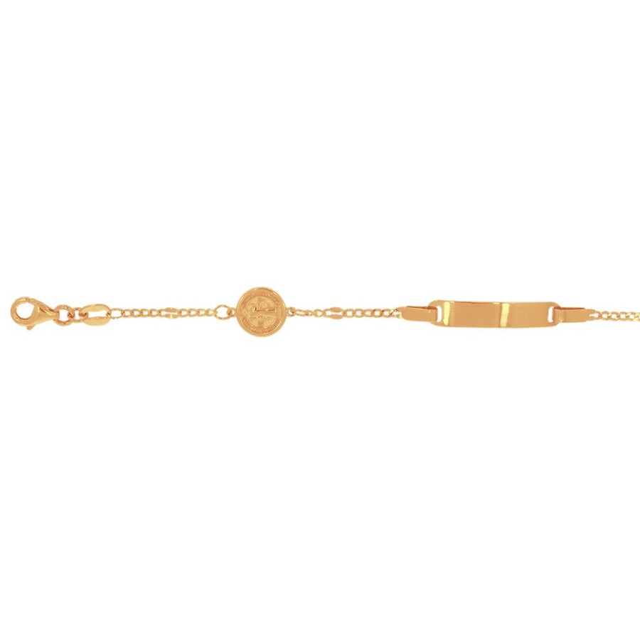 Joyeria Fina Infiniti Joyas Nino & Bebe | Esclava Oro 10K - Barbada Con Medalla San Benito 12-14 Cm Largo