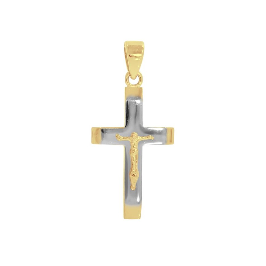 Joyeria Fina Infiniti Joyas Cruces | Cruz Oro 14K - Placa Blanca Y Lisa Con Cristo De 2.5 Cm Alto