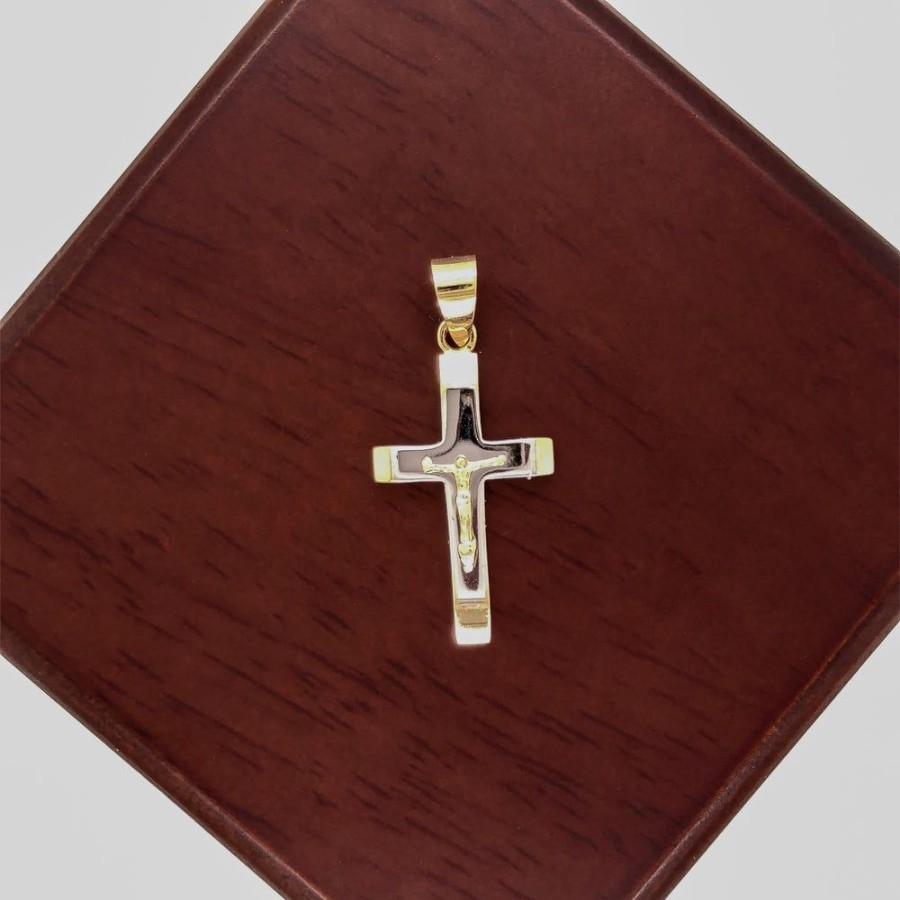 Joyeria Fina Infiniti Joyas Cruces | Cruz Oro 14K - Placa Blanca Y Lisa Con Cristo De 2.5 Cm Alto