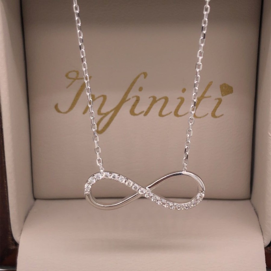 Joyeria Fina Infiniti Joyas Gargantillas | Gargantilla Oro Blanco 10K - Infinito Con Zirconias