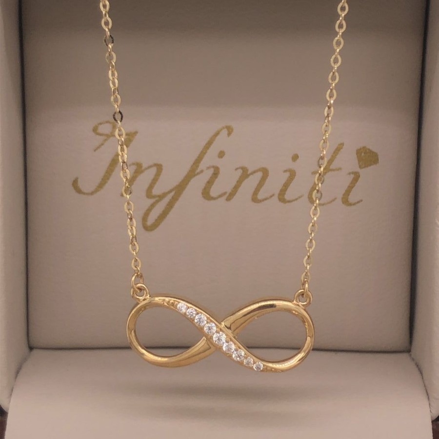 Joyeria Fina Infiniti Joyas Gargantillas | Gargantilla Oro Amarillo 10K, Con Dije Infinito Con Zirconias, 45 Cm Largo