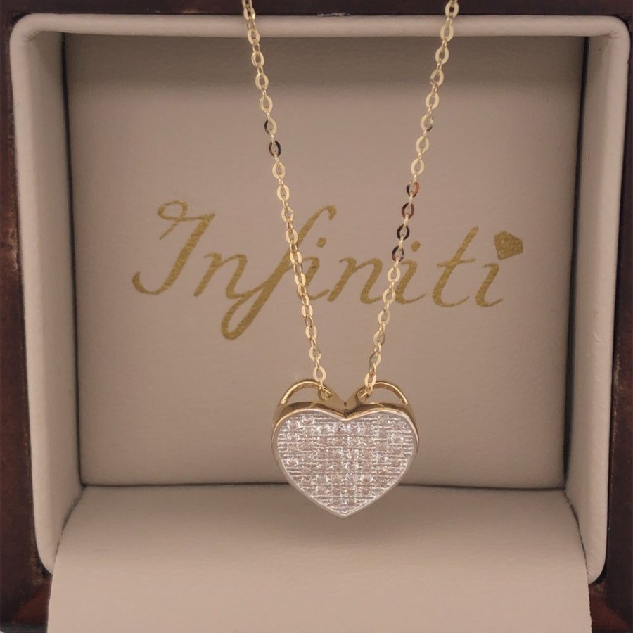 Joyeria Fina Infiniti Joyas Gargantillas | Gargantilla Oro 10K, Corazon Con Zirconias, Cadena 45 Cm Largo