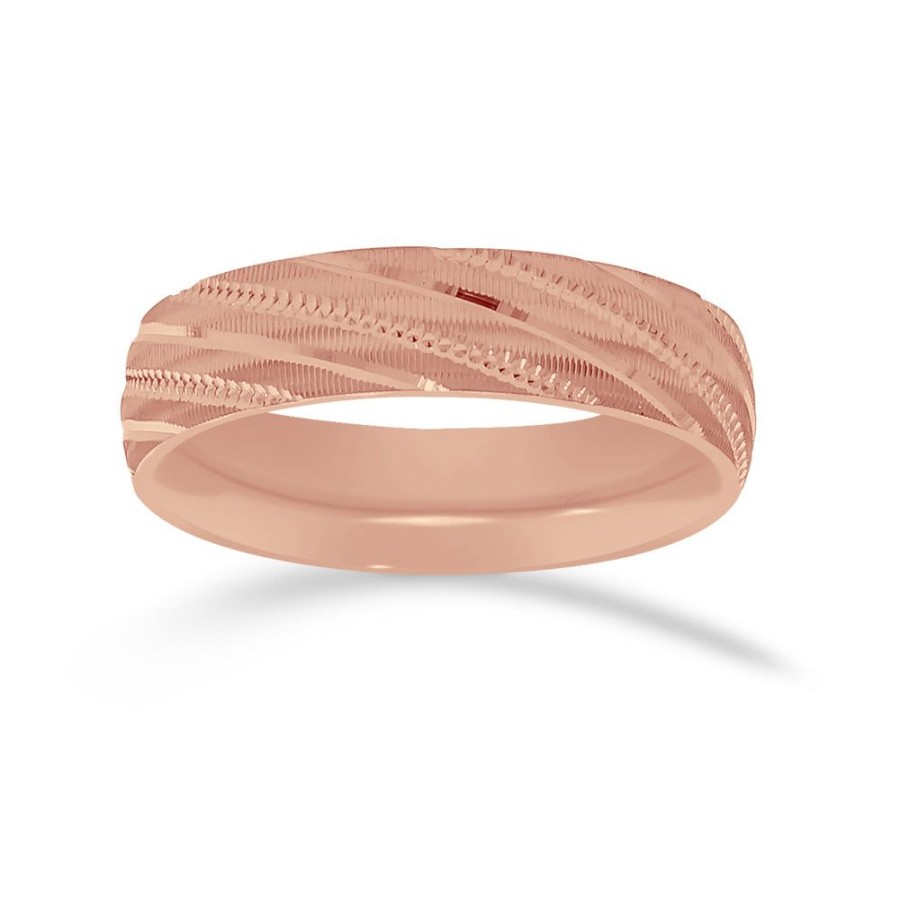 Joyeria Fina Infiniti Joyas Argollas Matrimoniales | Argolla Oro Rosa 14K - Acabado Facetado Con Confort, Ancho 5 Mm